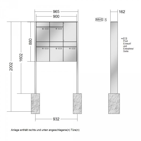 Renz Plan freistehend | 60-0-60373 | 5-teilig 300x440x160 Edelstahl