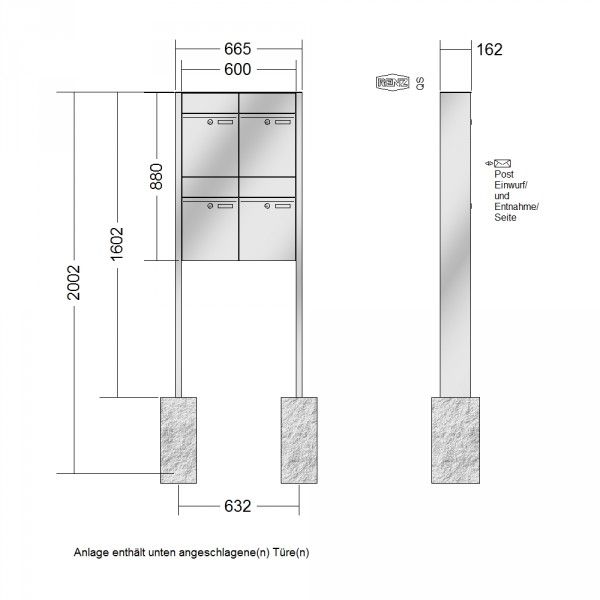 Renz Plan freistehend | 60-0-60372 | 4-teilig 300x440x160 Edelstahl