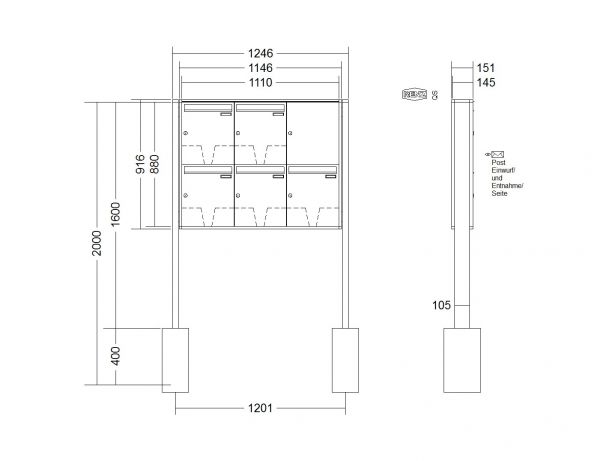 Renz Briefkastenanlage Quadra 5-teilig 370x440x145 mm lackiert