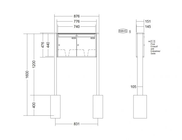 Renz Briefkastenanlage Quadra 2-teilig 370x440x145 mm lackiert