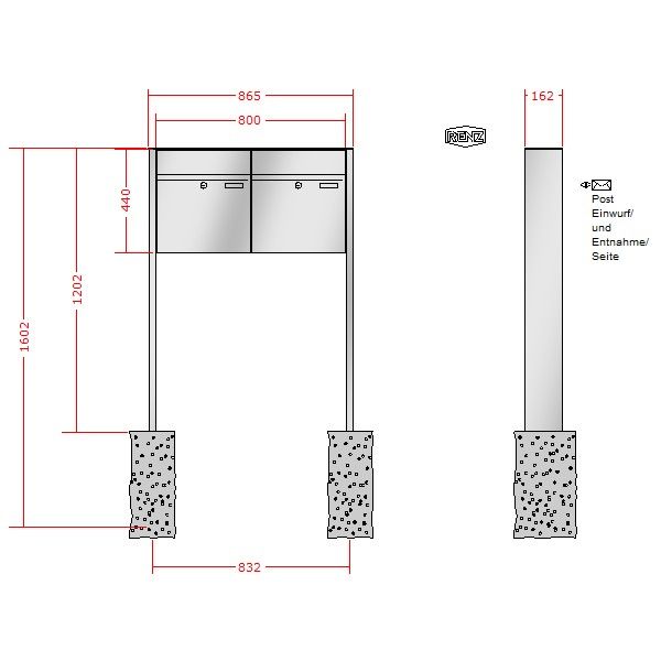 Renz Plan freistehend | 60-0-60079 | 2-teilig 400x440x160 Edelstahl