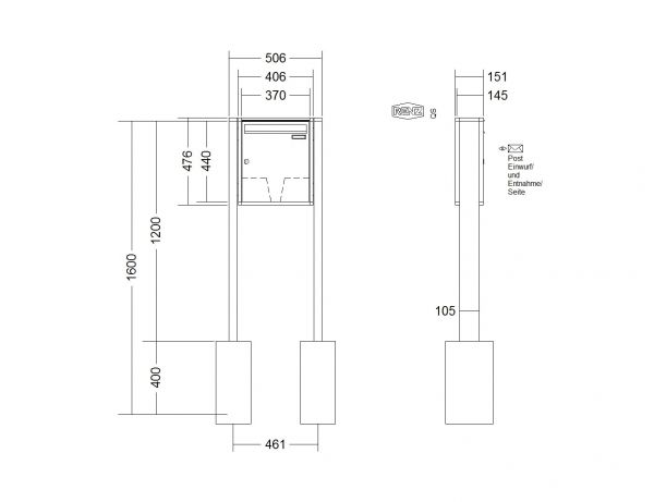 Renz Briefkastenanlage Quadra 1-teilig 370x440x145 mm lackiert