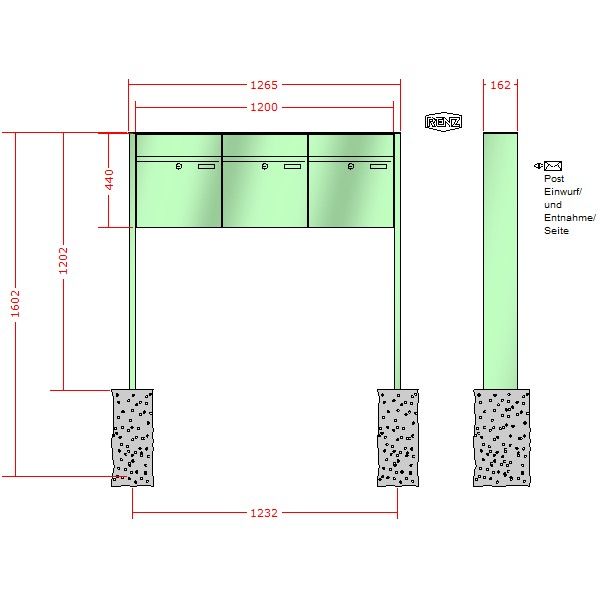 Renz Plan freistehend | 60-0-60056 | 3-teilig 400x440x160 lackiert