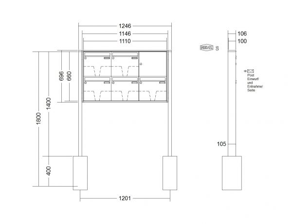 Renz Briefkastenanlage Quadra 5-teilig 370x330x100 mm lackiert