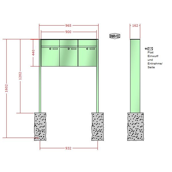 Renz Plan freistehend | 60-0-60050 | 3-teilig 300x440x160 lackiert