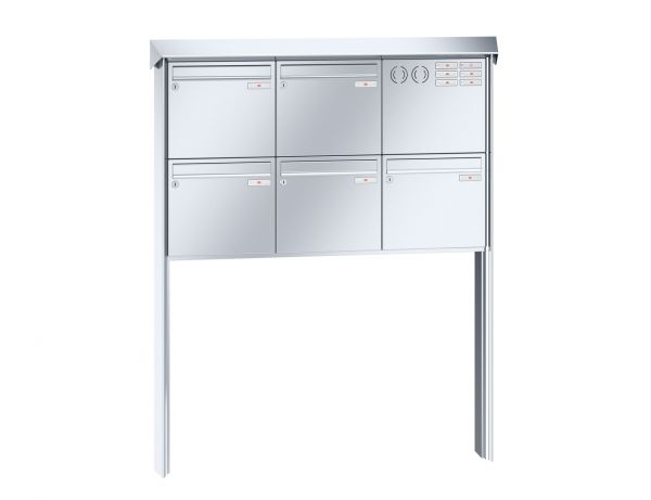 Renz Briefkastenanlage Prisma 5-teilig 370x330x145 mm Edelstahl mit Inst.-Kasten rechts