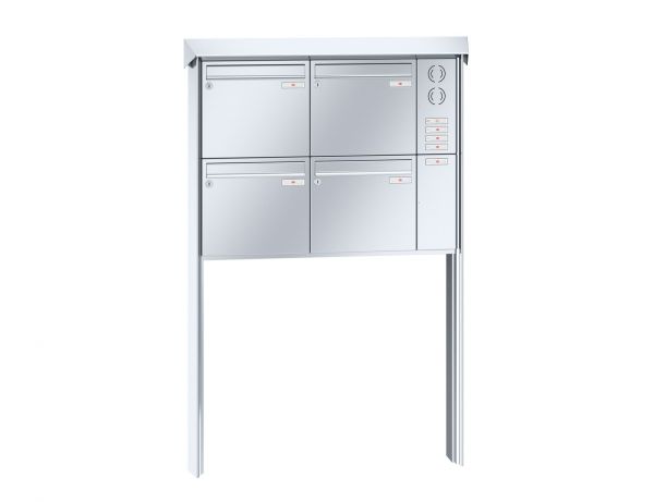 Renz Briefkastenanlage Prisma 4-teilig 370x330x145 mm Edelstahl mit Inst.-Kasten rechts