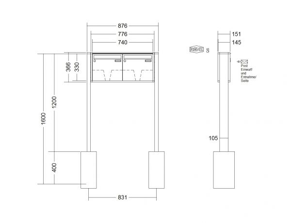 Renz Briefkastenanlage Quadra 2-teilig 370x330x145 mm lackiert
