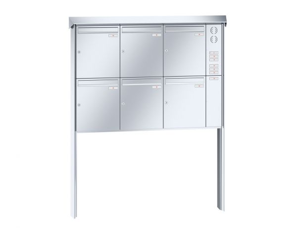 Renz Briefkastenanlage Prisma 6-teilig 370x440x145 mm Edelstahl mit Inst.-Kasten rechts
