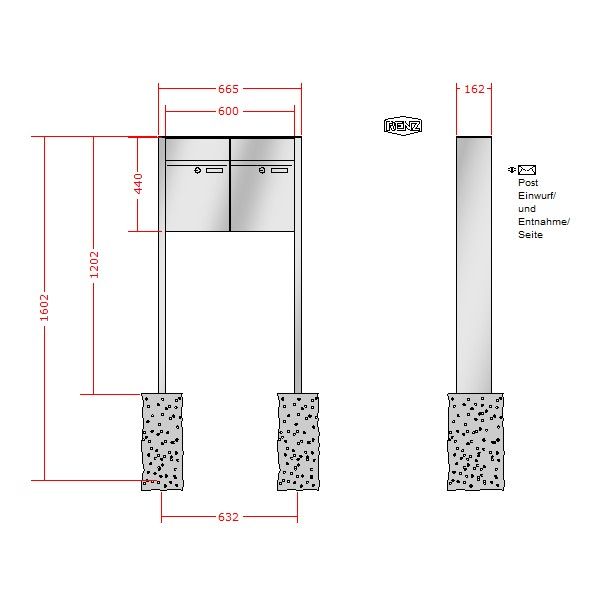 Renz Plan freistehend | 60-0-60073 | 2-teilig 300x440x160 Edelstahl