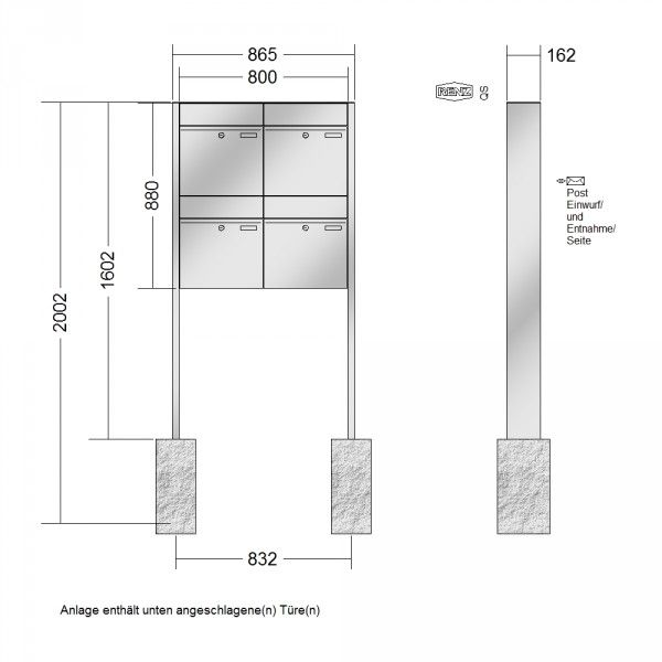 Renz Plan freistehend | 60-0-60378 | 4-teilig 400x440x160 Edelstahl