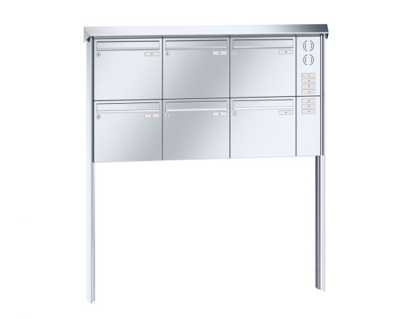 Renz Briefkastenanlage Prisma 6-teilig 370x330x100 mm Edelstahl mit Inst.-Kasten rechts