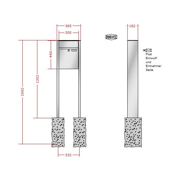 Renz Plan freistehend | 60-0-60072 | 1-teilig 300x440x160 Edelstahl