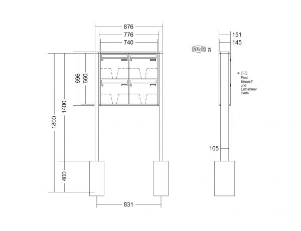 Renz Briefkastenanlage Quadra 4-teilig 370x330x145 mm lackiert