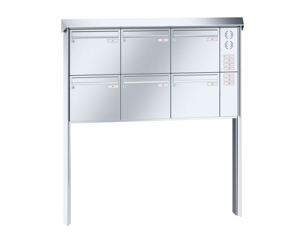 Renz Briefkastenanlage Prisma 6-teilig 370x330x145 mm Edelstahl mit Inst.-Kasten rechts