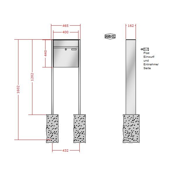 Renz Plan freistehend | 60-0-60078 | 1-teilig 400x440x160 Edelstahl