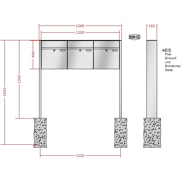 Renz Plan freistehend | 60-0-60080 | 3-teilig 400x440x160 Edelstahl