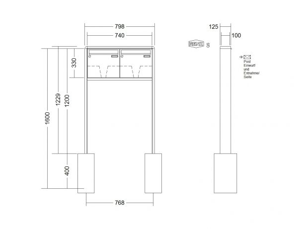 Renz Briefkastenanlage RS 2000 2-teilig 370x330x100 mm lackiert