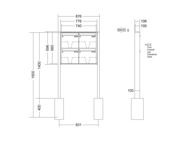 Renz Briefkastenanlage Quadra 4-teilig 370x330x100 mm lackiert