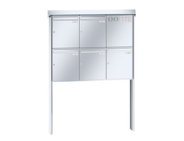 Renz Briefkastenanlage Prisma 5-teilig 370x440x145 mm Edelstahl mit Inst.-Kasten rechts