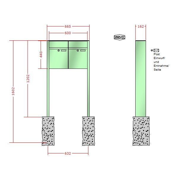 Renz Plan freistehend | 60-0-60049 | 2-teilig 300x440x160 lackiert